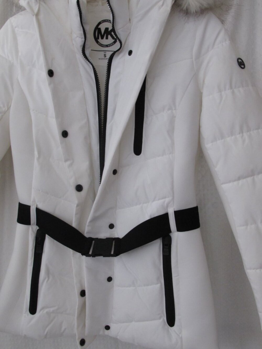NWT - Michael Michael Kors White Belted Parka Coat - S